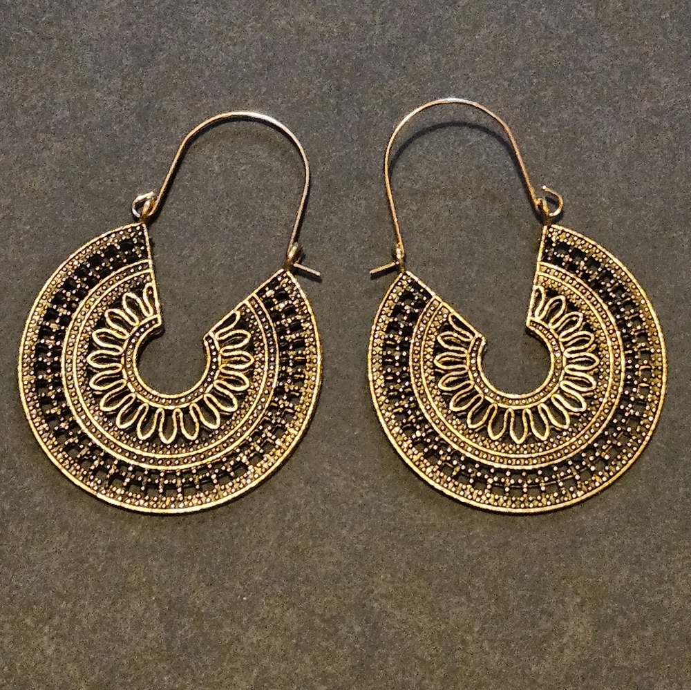 Bohemian Style Earrings - Antique Goldtone (New)